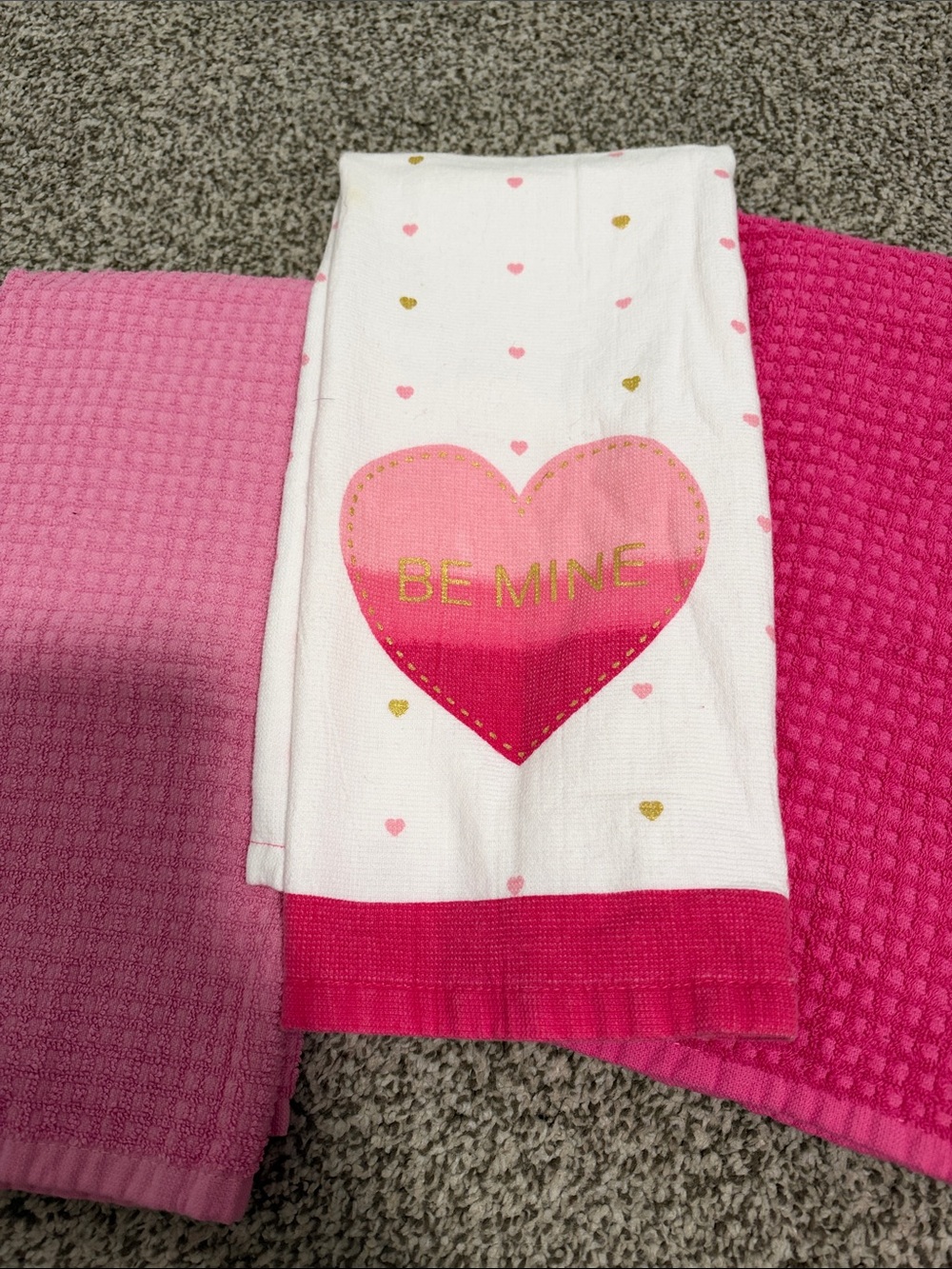 Shabby Chic White Hand Towel with Pink Ombre Heart and Gold Accents be mine